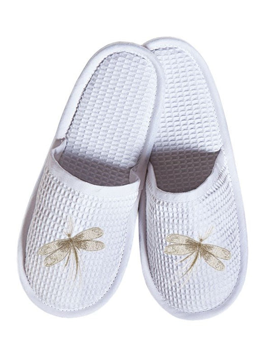 Slippers, Waffle Weave - Classic Dragonfly (Beige)