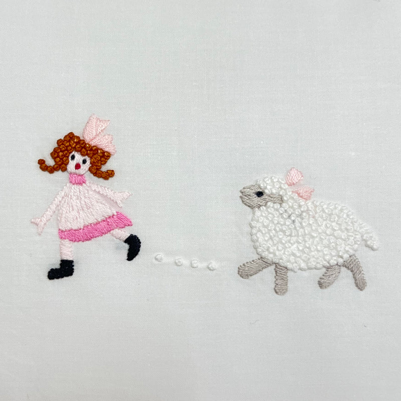 Boudoir Pillow Cover, Girl & Sheep (White/Pink)