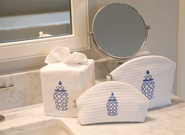Tissue Box Cover, Ginger Jar Chain-Links (White)