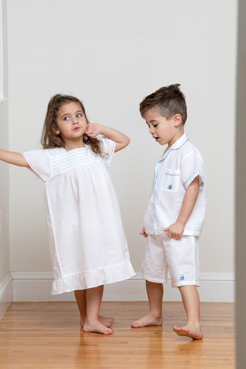 Amelia White Cotton Dress, Smocked