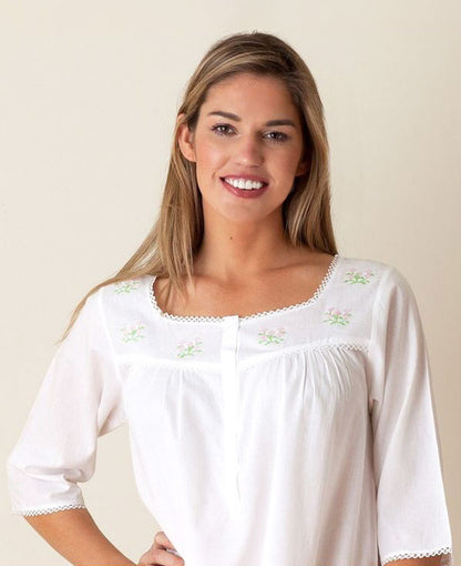 Isabelle White Cotton Nightgown, Embroidered