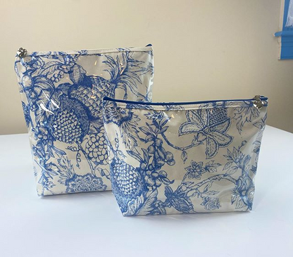Cosmetic Bag (Large), Pineapple Garden (Blue)