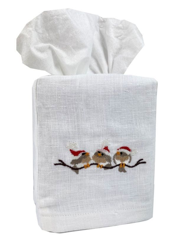 Tissue Box Cover & Guest Towel Set, Christmas Birds on Branch