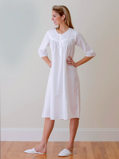 Liz White Cotton Nightgown, Smocking & Lace