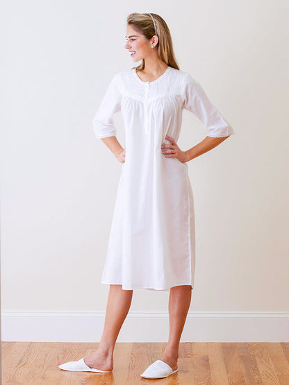 Liz White Cotton Nightgown, Smocking & Lace