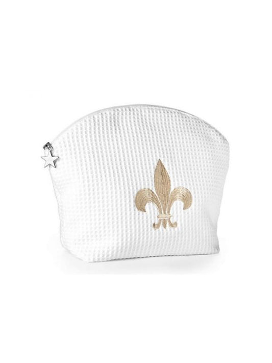 Cosmetic Bag (Medium), Fleur de Lis (Beige)