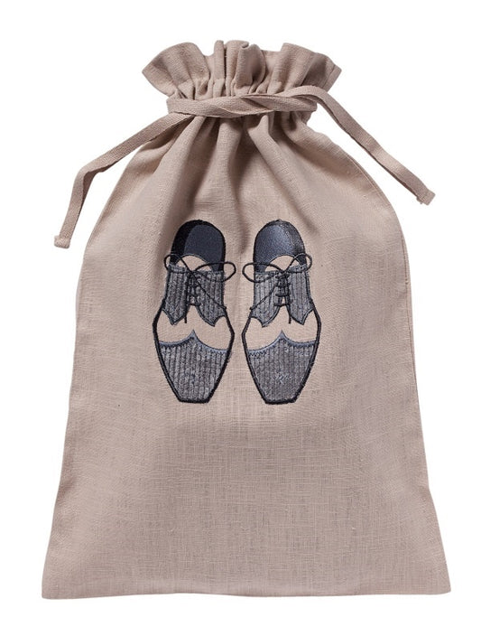 Men's Shoe Bag, Natural Linen (Pewter)