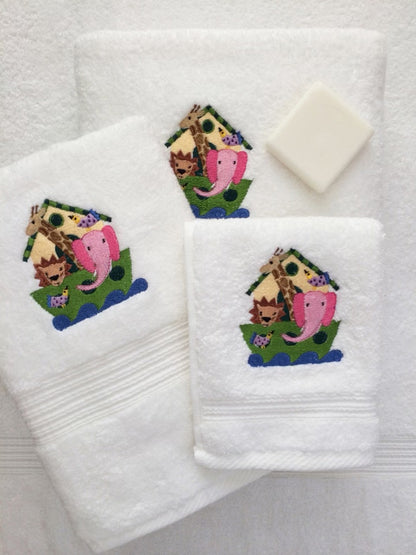 Guest Towel, Terry, Noah's Ark (Pink)