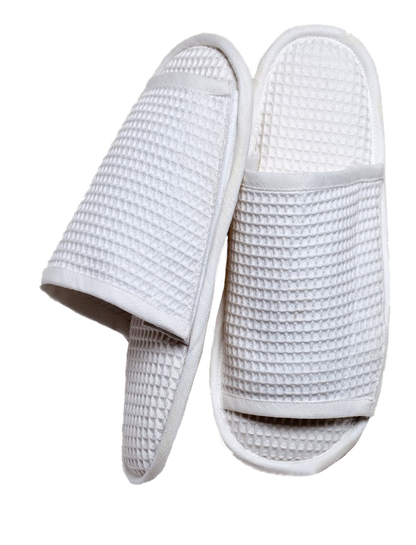 Slippers (Open Toe), White Cotton Waffle Weave
