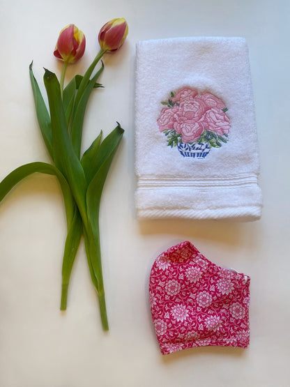 Guest Towel, Terry - Pot of Peonies (Pink)