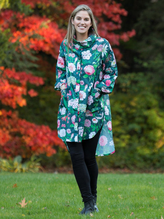 Rain Jacket, Peony Design (Black)