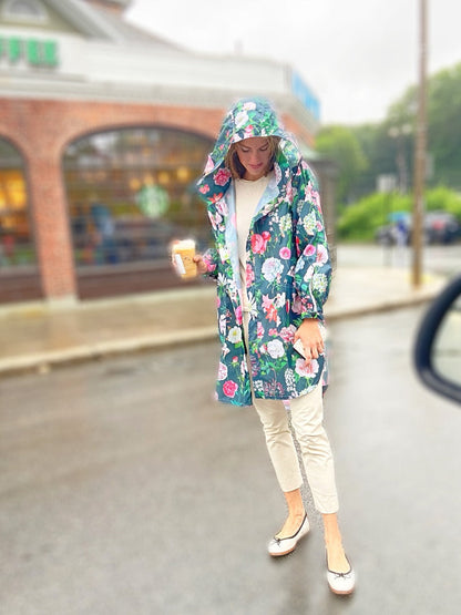 Rain Jacket, Peony Design (Black)