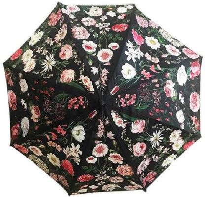 Rain Umbrella, Peony Design (Black)