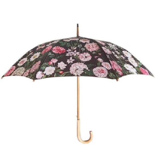 Rain Umbrella, Peony Design (Black)