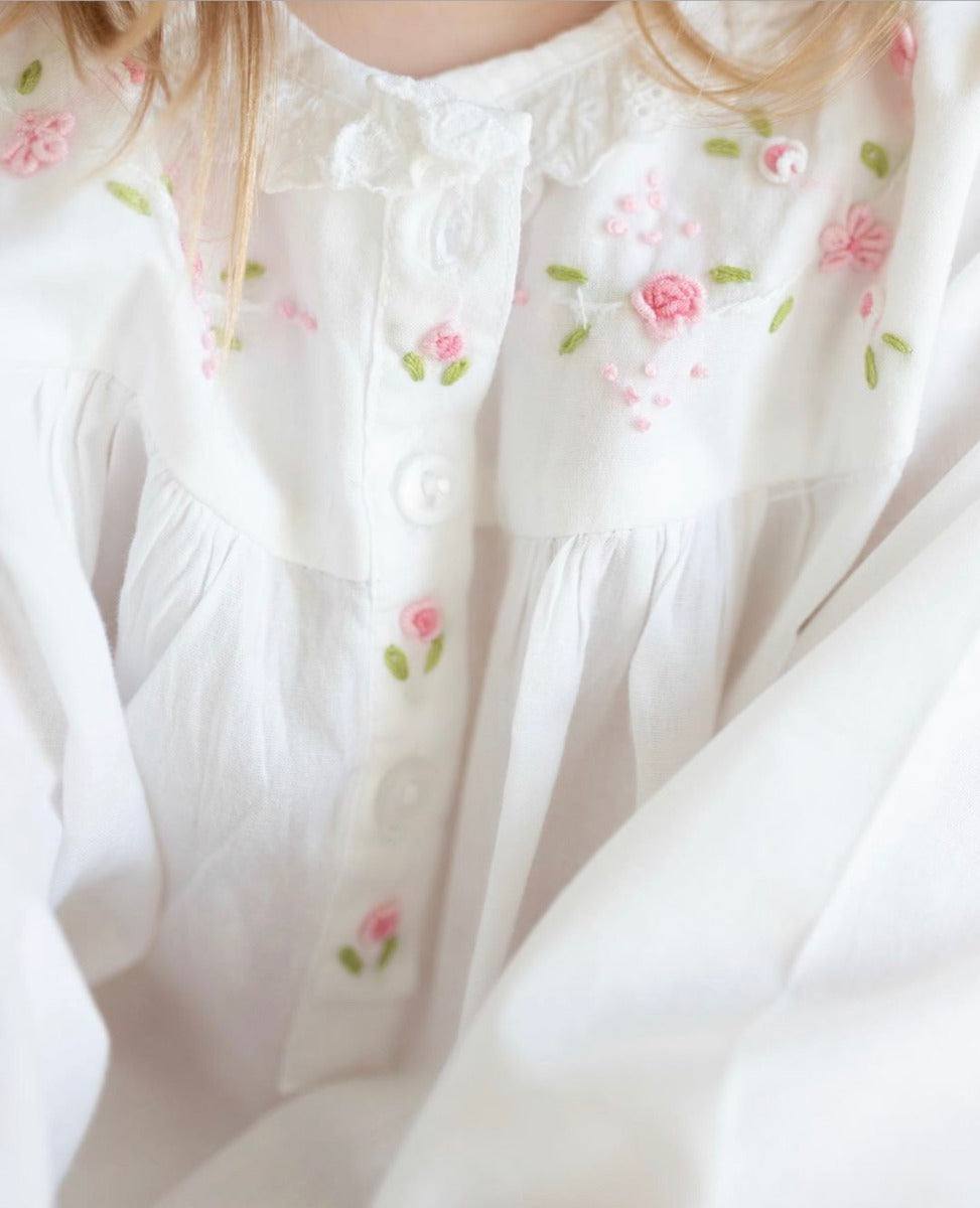 Ruby White Cotton Dress, Embroidered