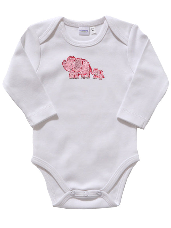 Onesie (Long Sleeve), Elephant & Baby (Pink)