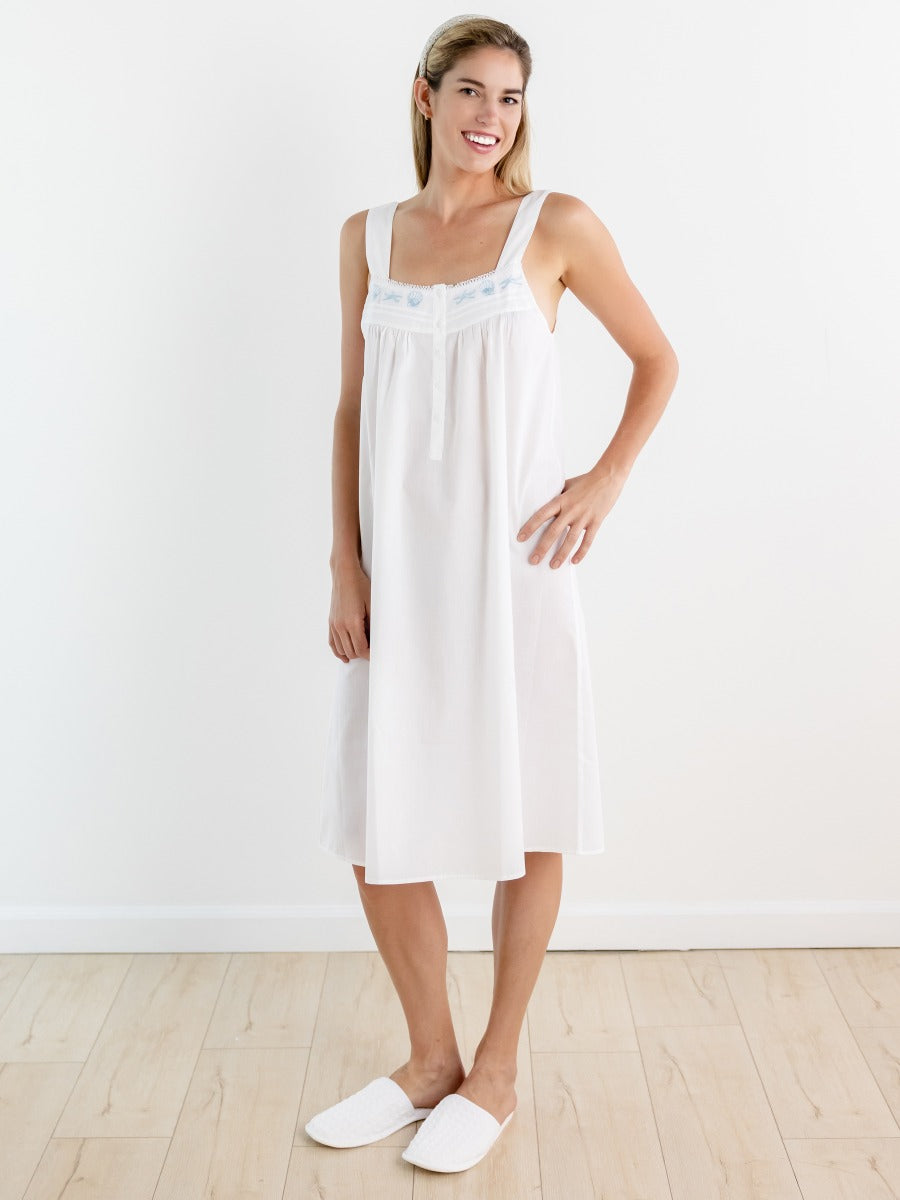 Seaside White Cotton Nightgown