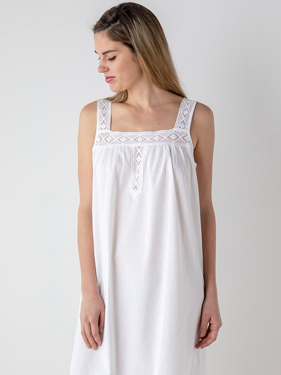 Louise White Cotton Nightgown - EL351 – Jacaranda Living