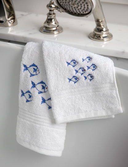 Guest Towel, Terry, School of Fish (Blue)