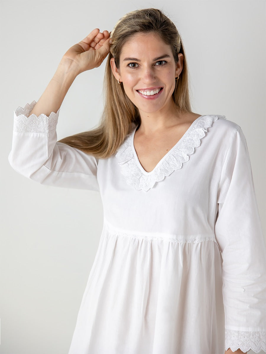 Stella White Cotton Nightgown