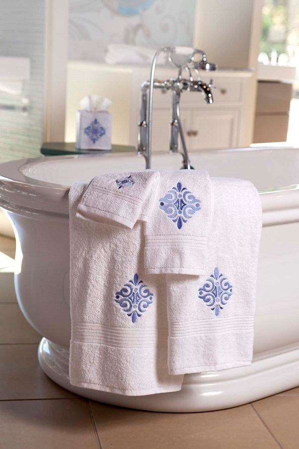 Guest Towel, Terry, Amalfi Scroll (Blue)
