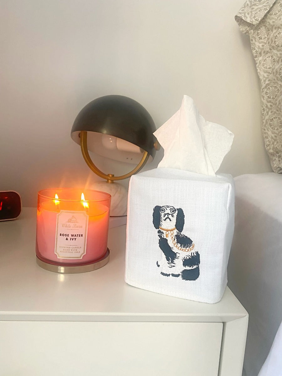 Tissue Box Cover, Staffordshire Dog (Black/White)