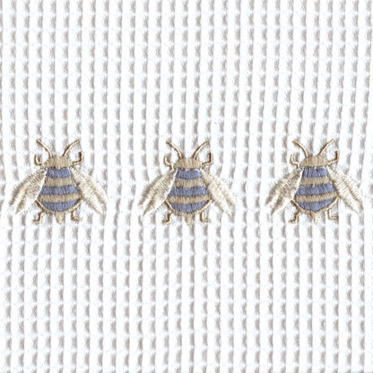 Cosmetic Bag, Natural Linen (Medium), Three Napoleon Bees (Duck Egg Blue)