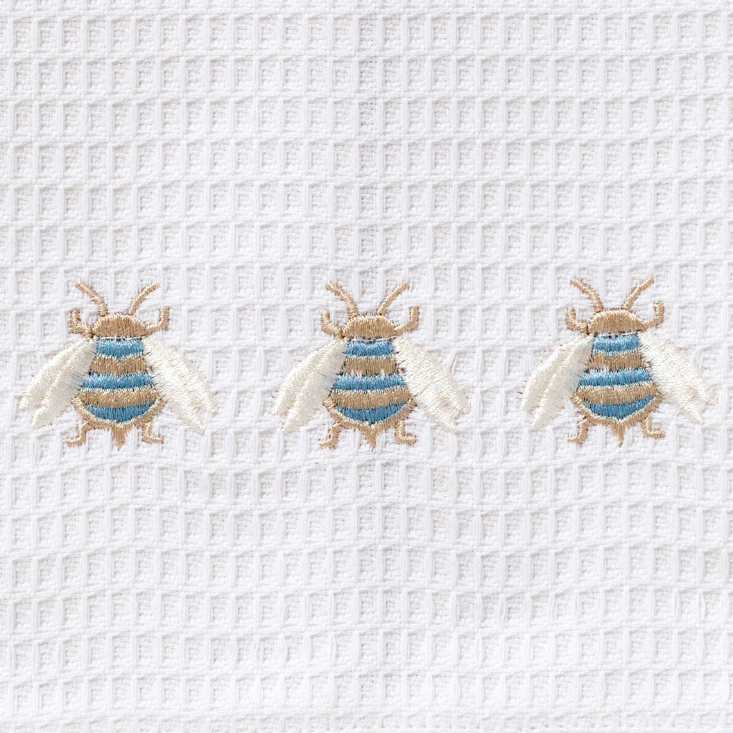 Guest Towel, Waffle Weave, Three Napoleon Bees (Duck Egg Blue)