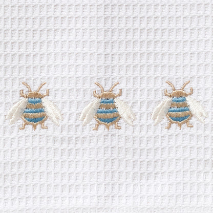 Guest Towel, Waffle Weave, Three Napoleon Bees (Duck Egg Blue)