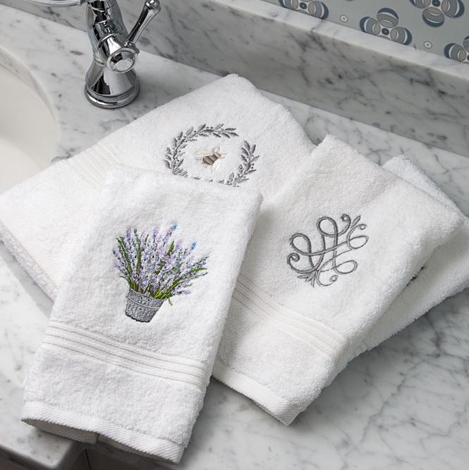 Guest Towel, Waffle Weave, French Scroll (Pewter)