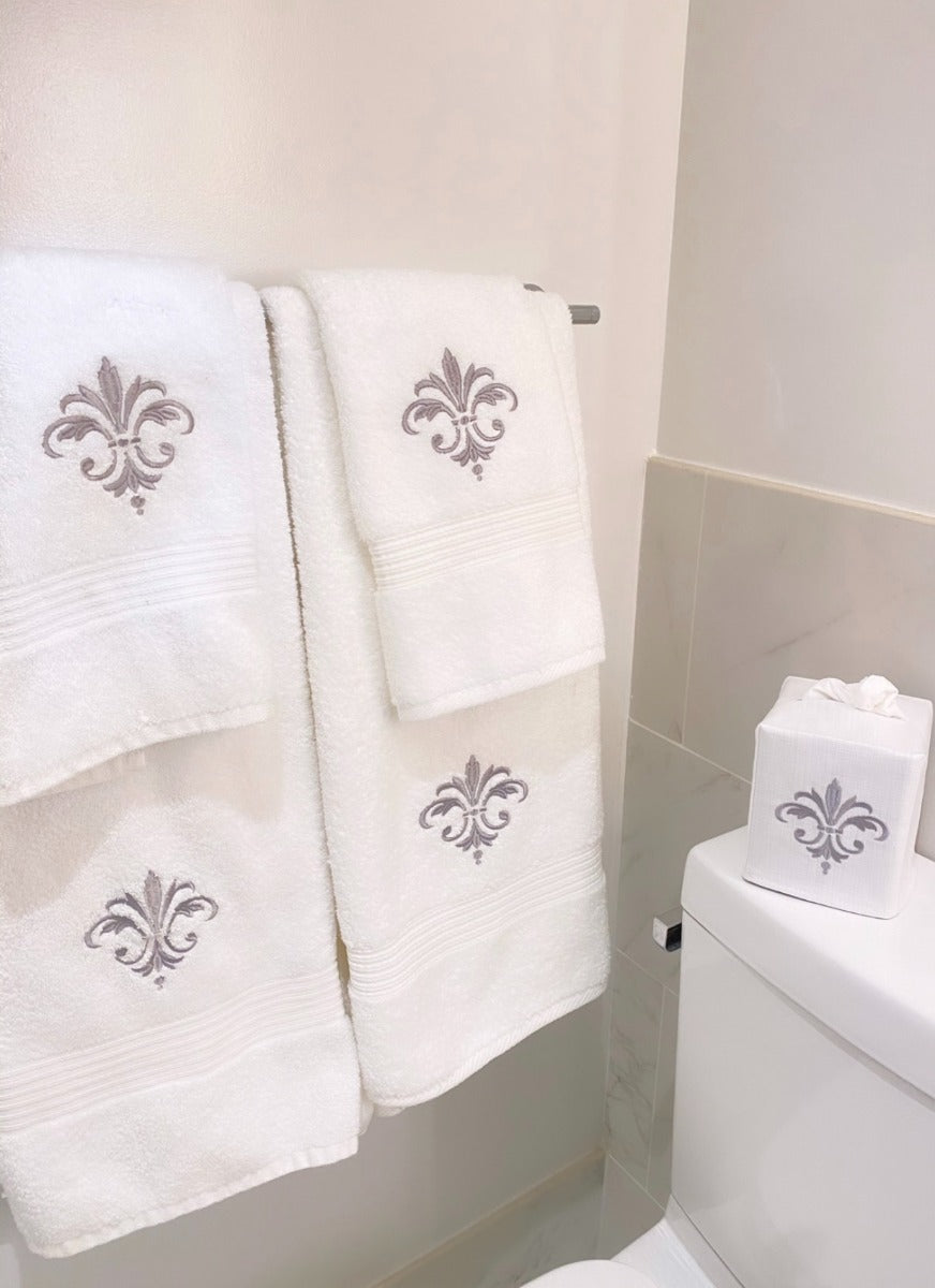 Guest Towel, Terry, Fleur de France (Pewter)