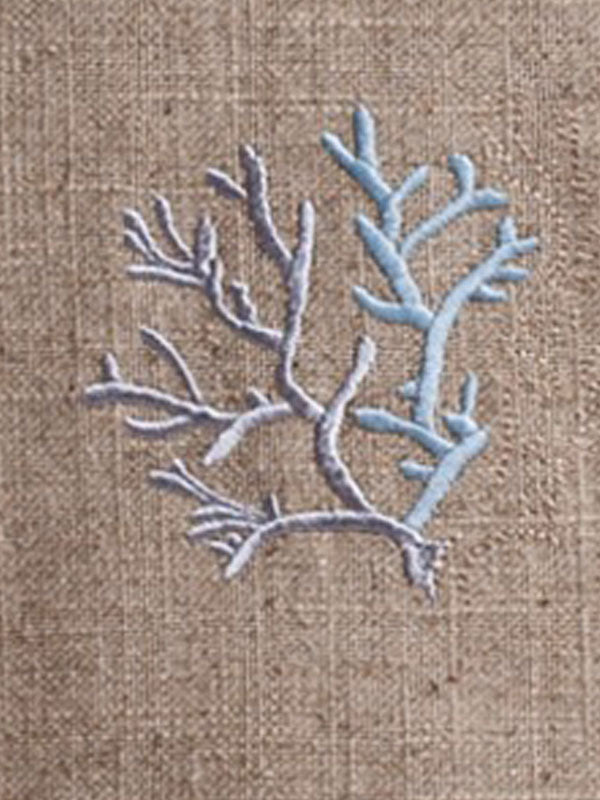 Guest Towel, Natural Linen, Coral (Duck Egg Blue)