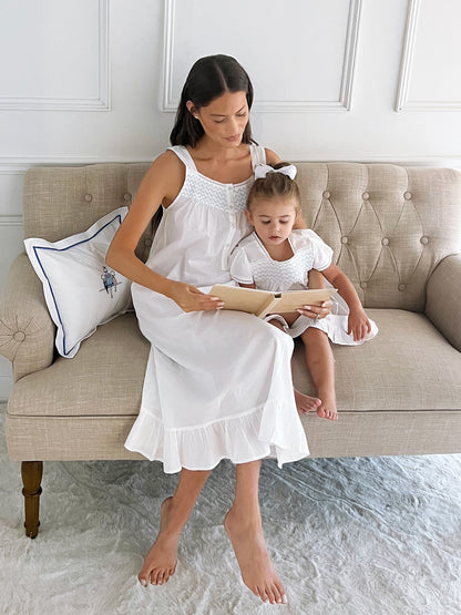 Amelia White Cotton Dress, Smocked