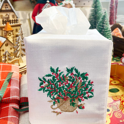 Tissue Box Cover, Holly Basket