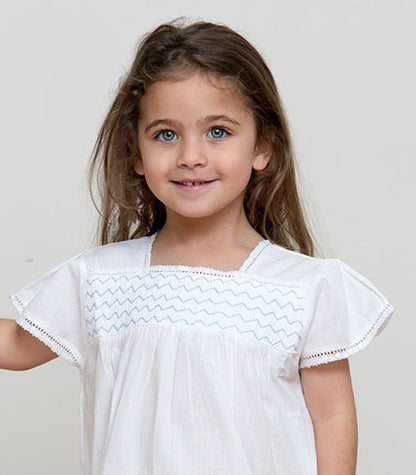 Amelia White Cotton Dress, Smocked